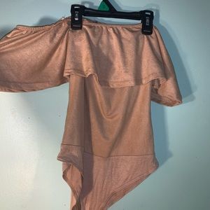 Off the shoulder suede bodysuit
